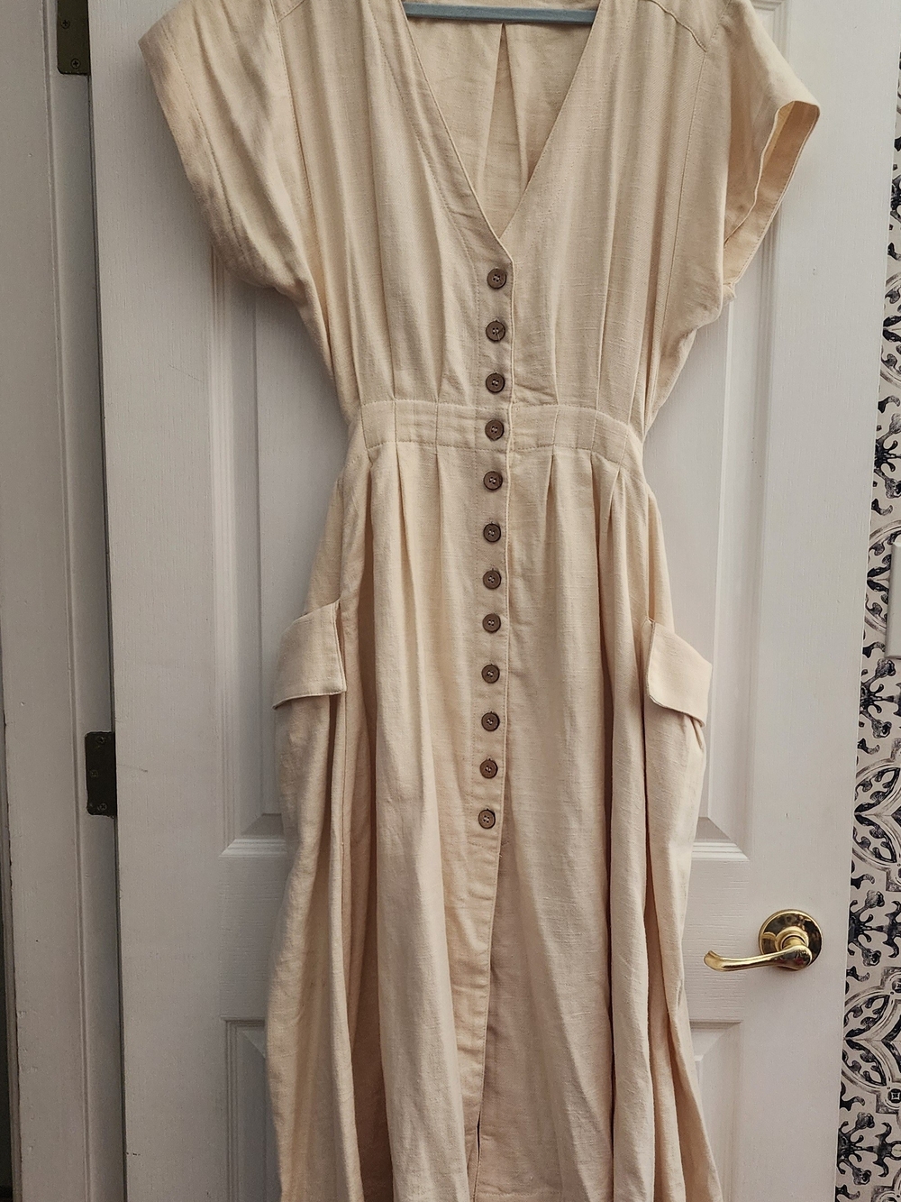 "By Together" Cream Button-Front Midi Open Back Dress - L